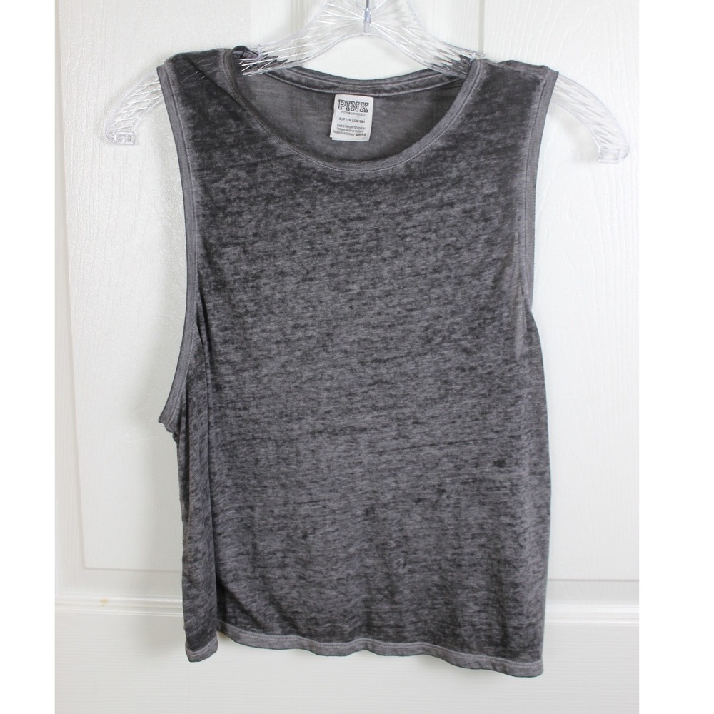 Victoria's Secret PINK Gray Burnout Muscle Tank Top Small Sleeveless Boxy Fit
